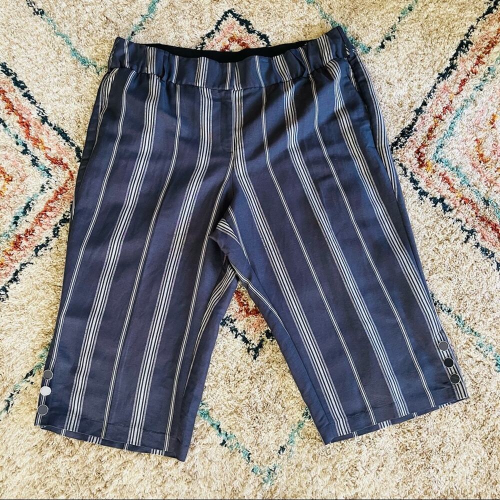 NWT Lane Bryant blue white linen cropped coastal Laney button wide leg pants 26